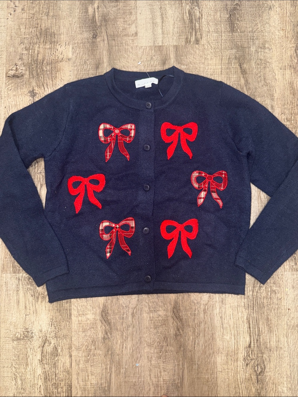 Girls' Navy Bow Appliqué Cardigan by